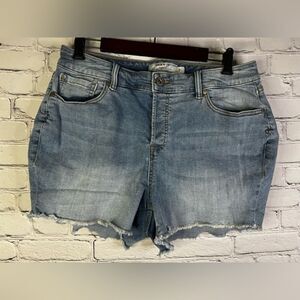 Torrid denim button‎ fly high rise light wash cut off shorts size 16